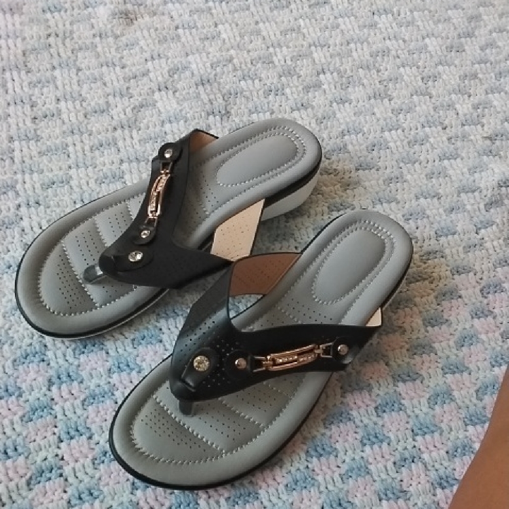 Chic Black Women's Sandals with Gold Details